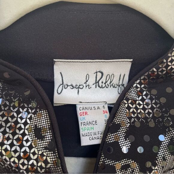 Joseph Ribkoff Women's Size 6 Black Metallic Sequin Zip Jacket Stretchy - Picture 3 of 9